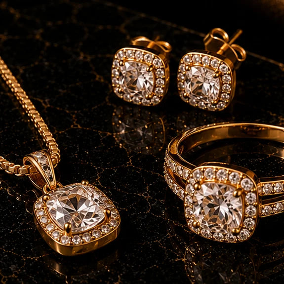 Vellery coordinated jewelry set with necklace, earrings, and ring